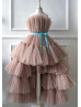 Mauve Ruched Tulle High Low Beach Flower Girl Dress